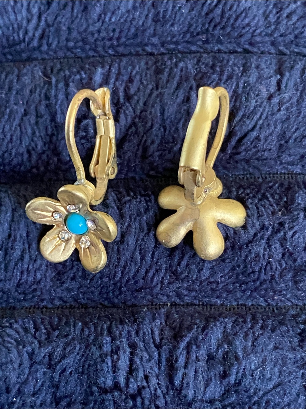 Gold Flower Drop Earrings with Turquoise Center